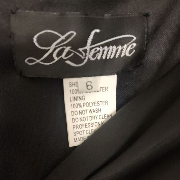 La Femme Black Column Ruched Dress 26519 - Picture 5 of 7